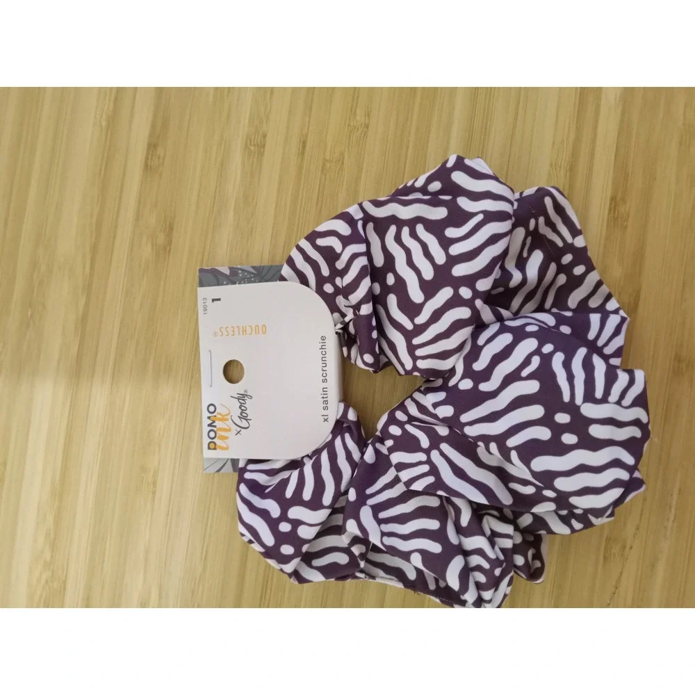 Goody x DomoINK XL Satin Scrunchie Purple White Abstract Ouchless Hair Tie NEW